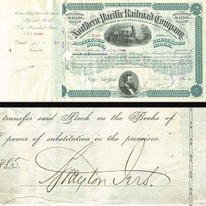 Northern Pacific Railroad Co. Issued to and signed by Brayton Ives